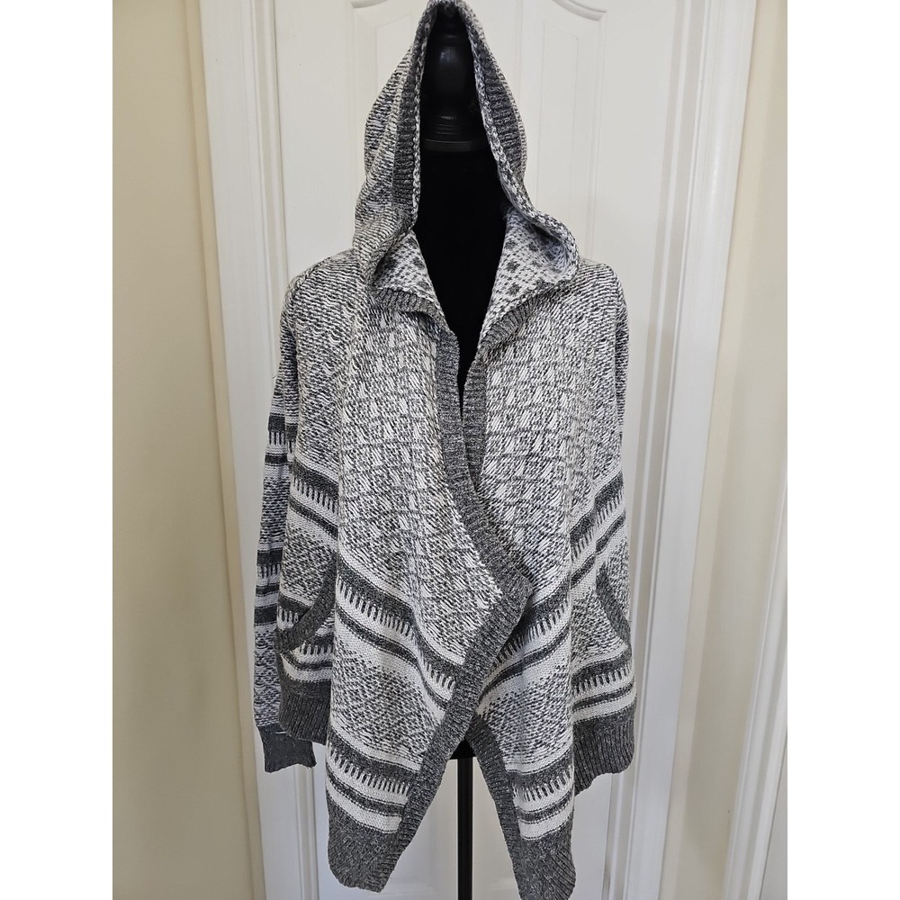 Abercrombie & Fitch Hooded Sweater XS Gray White Geometric Pattern Beach
